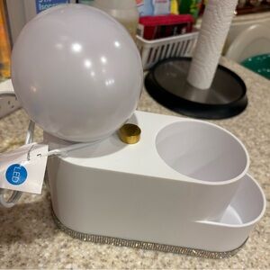 White LED Lamp,Vanity Organizer with Rhinestone Trim